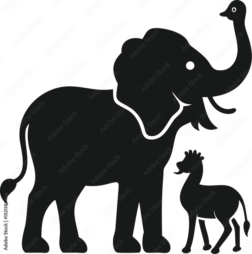 Fototapeta premium Jungle Animal Silhouettes Vector | Elephant Lion Giraffe Safari EPS Art