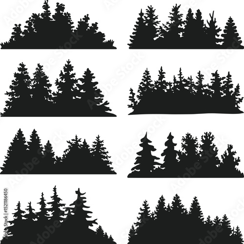 Set of Forest Tree Line Silhouettes – Evergreen Woodland Vector Collection
