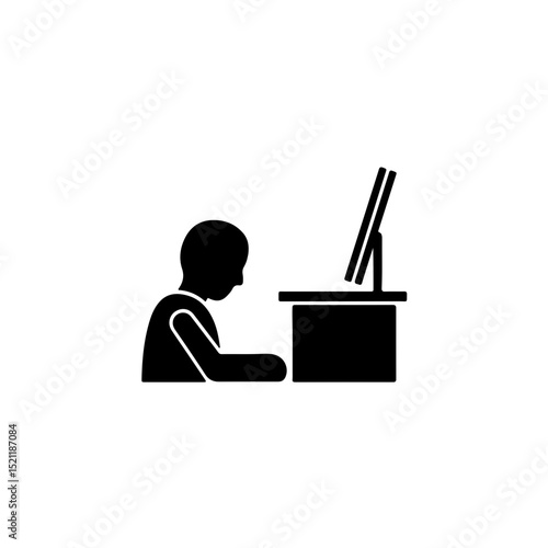 Person working at computer desk icon