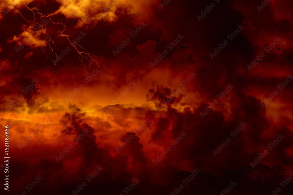Fototapeta premium Fiery Sunset Cloudscape Dramatic Red Sky