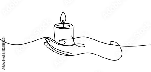 Single Line Drawing of Hand Holding a Lit Candle