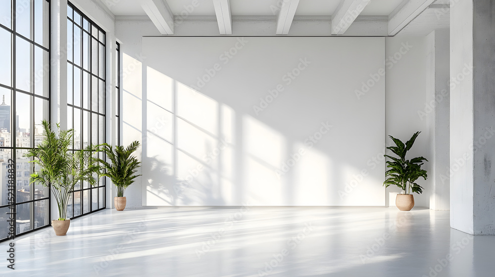 Fototapeta premium Bright minimalist interior design with potted plants urban apartment digital art modern aesthetic