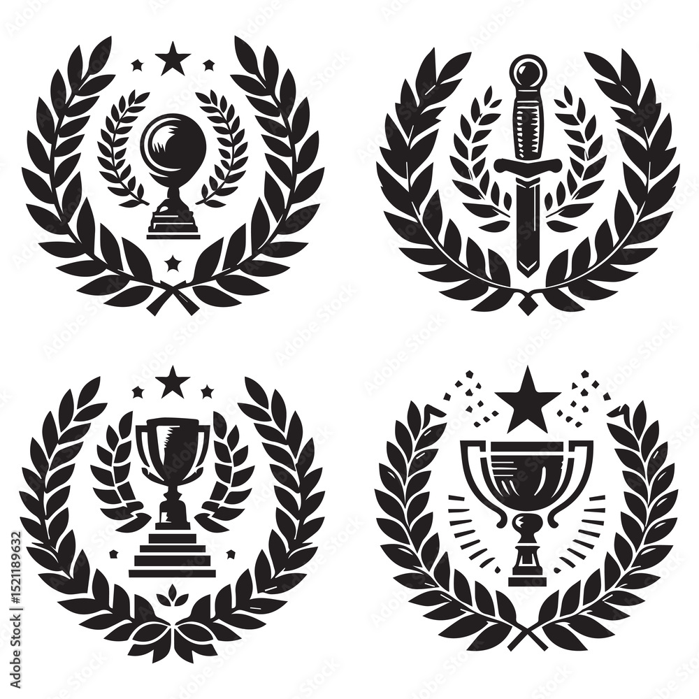Fototapeta premium Big collection of thirty different circular black vector laurel wreaths or circlets for heraldry antiq