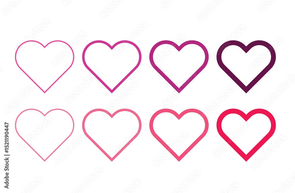 Set of Pink hearts on white, All Best Pink hearts collection, valentines day hearts line vectors Set of Pink hearts on white, All Best Pink hearts collection, valentines day hearts line vectors