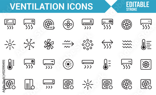 Set of Simple Icons Representing Airflow and Ventilation Systems