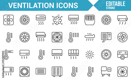 Modern Ventilation Icons for HVAC System and Climate Control