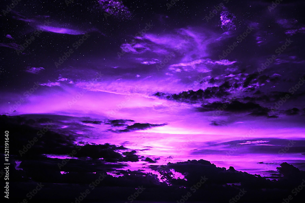 Fototapeta premium Vibrant Purple Sunset Sky with Dramatic Clouds