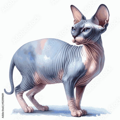 Starlight Skin Cat Sphynx isolated watercolor vector illustration svg