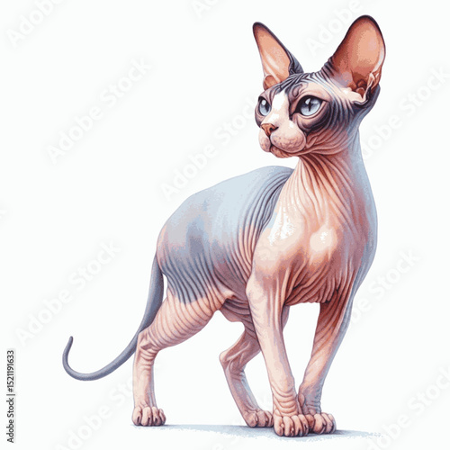 Velvet Muse Cat Sphynx isolated watercolor vector illustration svg
