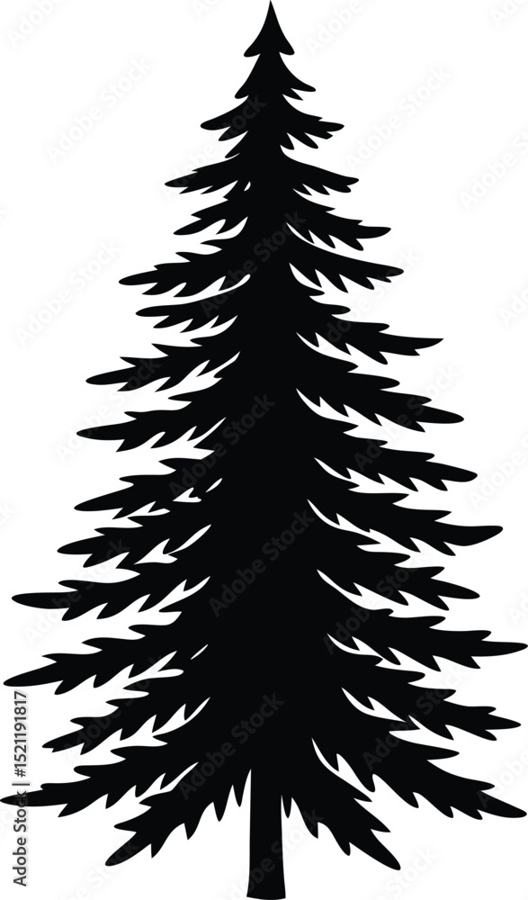 Fototapeta premium silhouette of tall pine tree with layered branches perfect for forest nature illustration camping art and evergreen tree decor