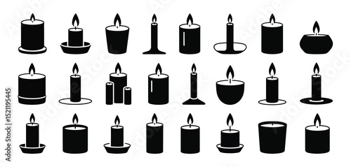 Collection of Various Candle Icons in Black Silhouette