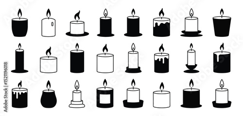 Collection of Various Candle Icons Black and White