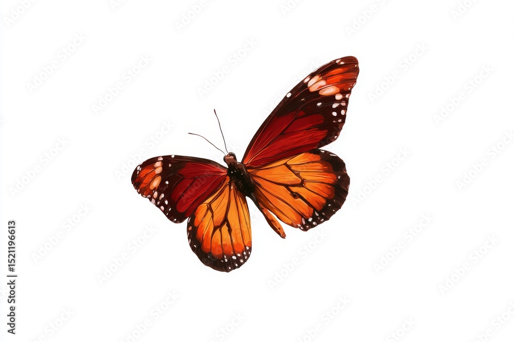 An beautiful orange and red butterfly flying, in white background An beautiful orange and red butterfly flying, in white background