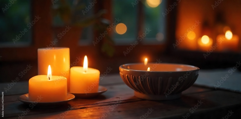 Warm, inviting glow of flickering candlelight illuminating a cozy interior scene Perfect for relaxation, romance, or spa themes Soft shadows and gentle light create a serene atmosphere , rustic, home Warm, inviting glow of flickering candlelight illuminating a cozy interior scene Perfect for relaxation, romance, or spa themes Soft shadows and gentle light create a serene atmosphere , rustic, home