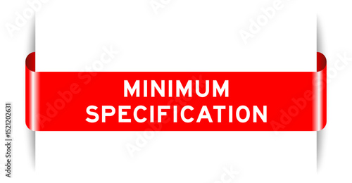 Red color inserted label banner with word minimum specification on white background