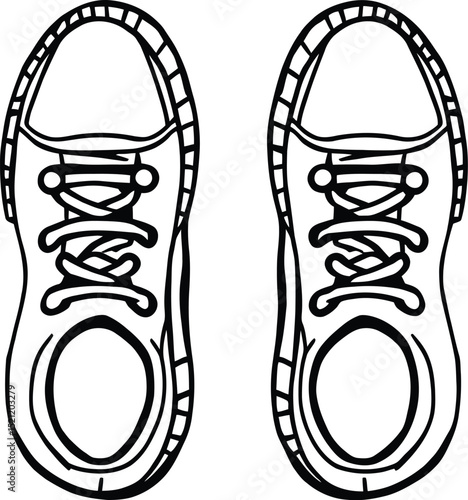 Shoes Illustration Symbol Set Featuring a Pair of Sneakers with Laces and a Textured Sole—Representing Footwear, Style, and Functionality