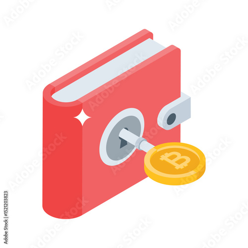 An isometric style icon of bitcoin wallet is ready for use