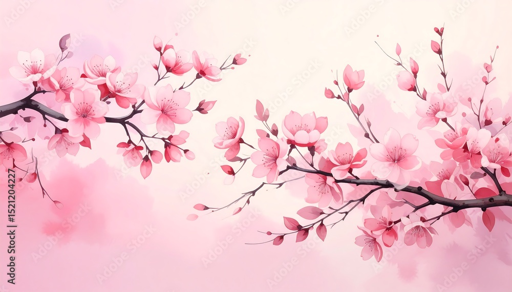 Fototapeta premium Pink Blossom Branches Watercolor Art - Watercolor art
