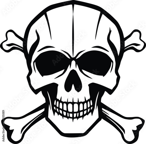 Skull & Crossbones Symbol Set Featuring a Classic Centralized Skull Illustration with Two Crossed Bones Behind It—Representing Danger, Warning, and Piracy