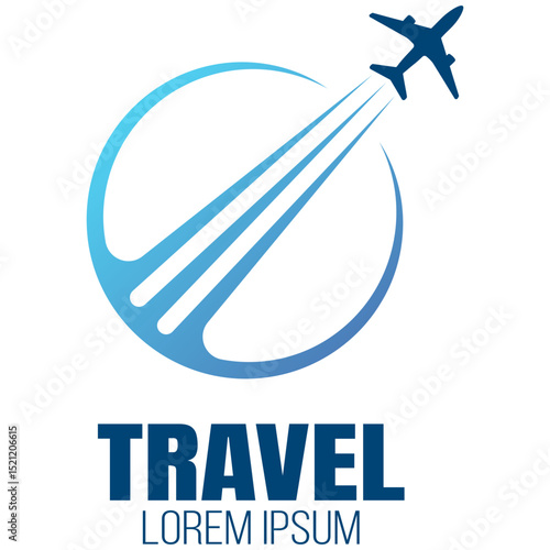 Airplane Travel Logo Icon. Modern Flight, Pin, Globe and Route Symbol on Transparent Background.