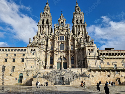 Central view of Santiago de Compostela Cathedral, tourism, Camino Jubilee, Galicia, Spain 