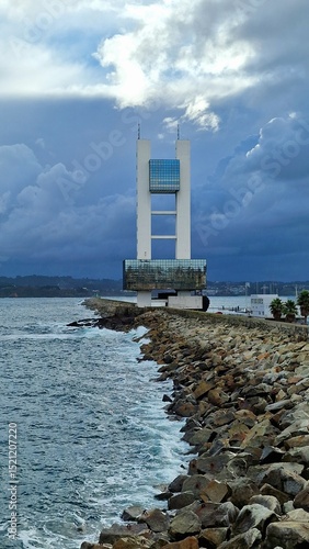 Port of La Coruña, tourism, maritime control tower, sunrise, Galicia, Spain 