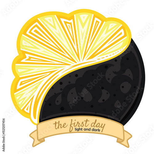 The First Day of 6 Creation Days of God Bible Story Cartoon Illustration Vector Clipart Sticker Decoration Background