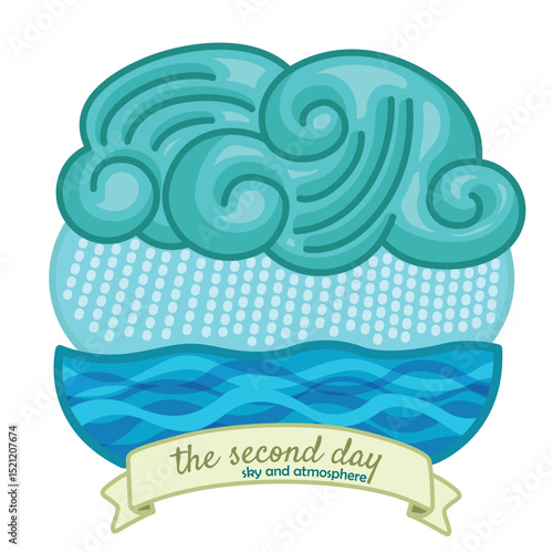 The Second Day of 6 Creation Days of God Bible Story Cartoon Illustration Vector Clipart Sticker Decoration Background