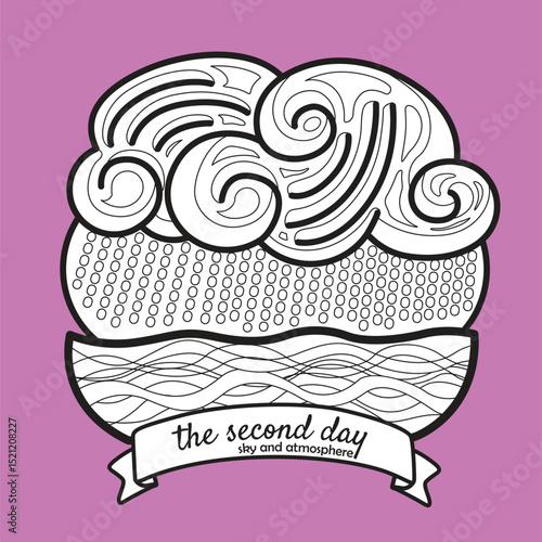 The Second Day of 6 Creation Days of God Bible Story Cartoon Digital Stamp 