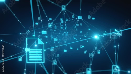 Abstract network background showing glowing nodes connected by lines, representing digital document and data management, cloud storage, and technology concepts.