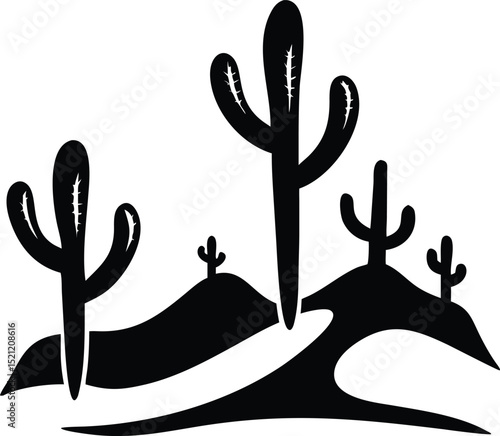 Desert Scene with Cactus and Dunes – Vector Landscape Illustration