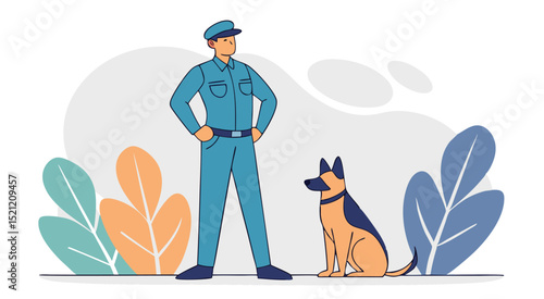 Dog Training with Handler – Flat Vector Illustration of Obedience Session