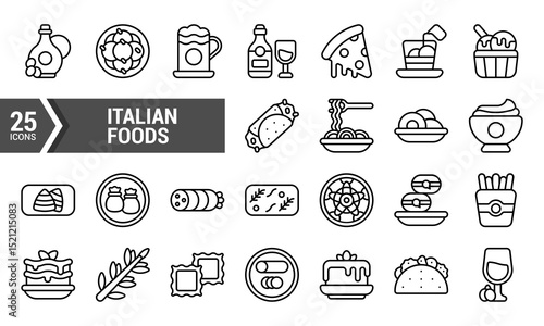 25 Italian Food Line Icons for Your Designs.