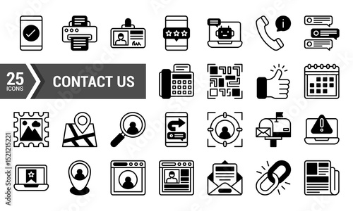25 Contact Us Icons - Lineal Fill - Black and White