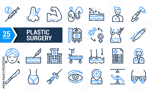 Blue Line Icons for Plastic Surgery Procedures.
