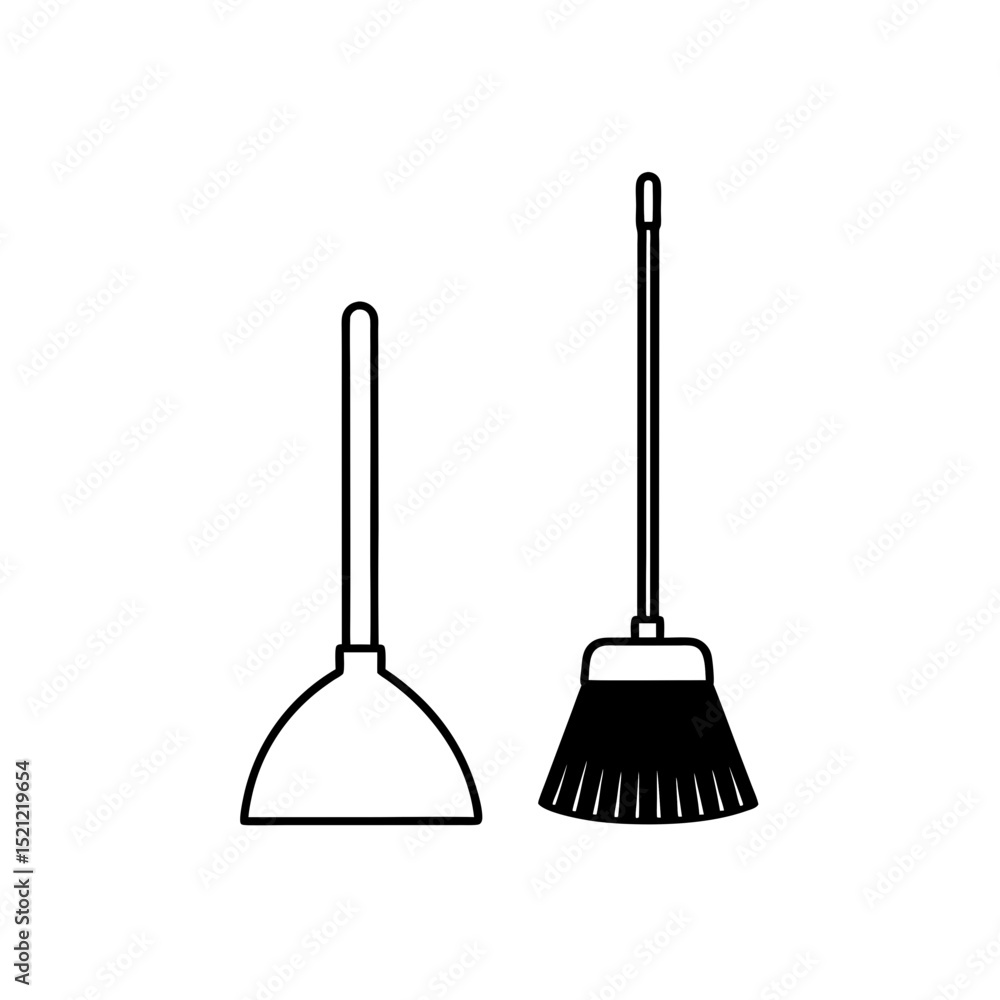 broom and dustpan on white background broom and dustpan on white background