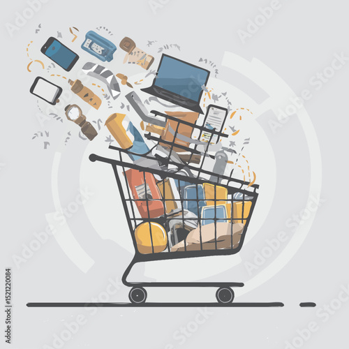 ector time-lapse image showing a shopping cart filling up with fewer items over time, illustrating the diminishing value of money