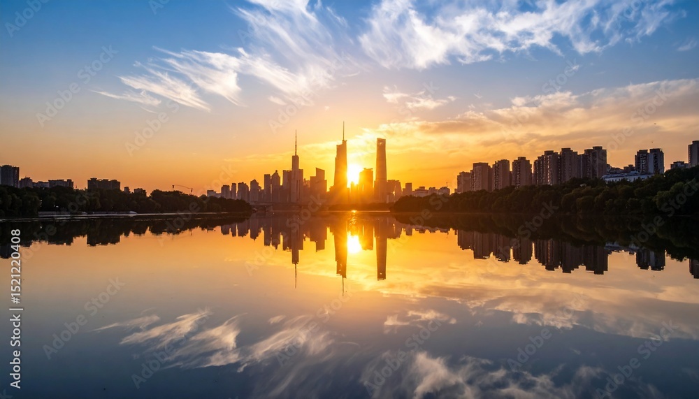 Naklejka premium Sunrise Cityscape Reflection