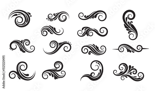 Collection of elegant swirls and flourishes black silhouette vector design elements