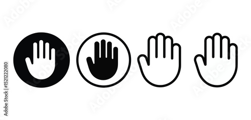 Hand Icons Set Black and White Open Palm Symbols