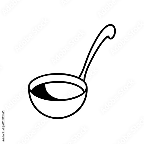 ladle with soup on white background   