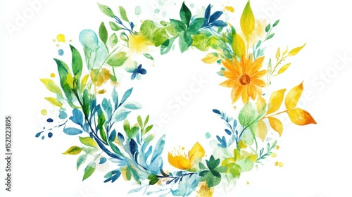 Vibrant flower wreath illustration on white background