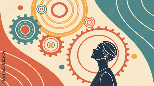"Abstract Artistic Portrait of woman thinking in Colorful Background"

