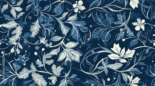 A seamless pattern featuring delicate snowflakes and swirling leaves, arranged to create a continuous winter-themed design