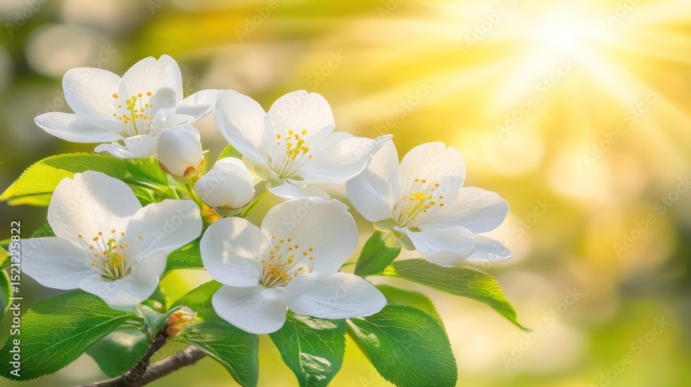 Fototapeta premium Delicate white blossoms in spring sunlight.