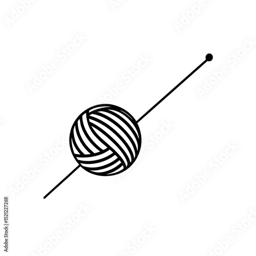 yarn ball with knitting needles on white 