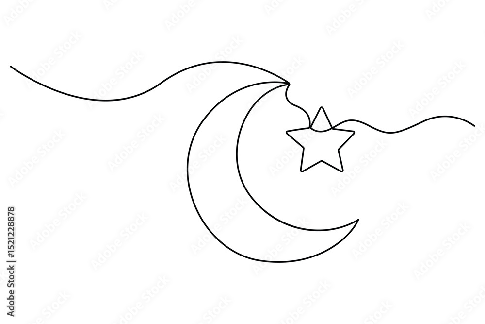 Ramadan crescent moon and star continuous line art vector on white background
Ramadan crescent moon and star continuous line art vector on white background