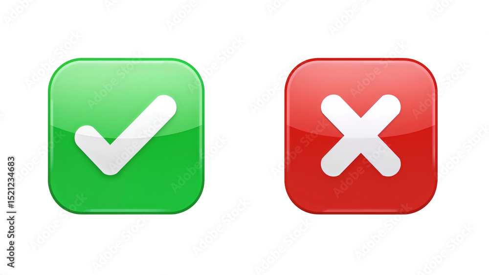 Glossy Green Checkmark and Red Cross Icons Approval and Rejection Symbols Glossy Green Checkmark and Red Cross Icons Approval and Rejection Symbols