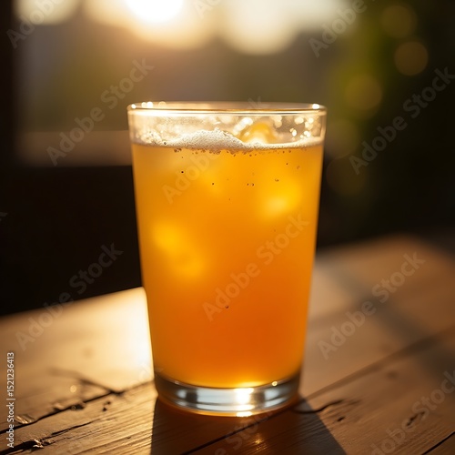Wallpaper Mural Refreshing Drink with Ice in Glass on Wood Table at Sunset Torontodigital.ca