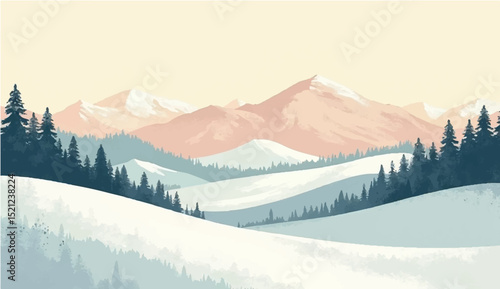 Foto Vintage-style snowy hills with grainy noise, abstract dotted mountain range and pointillist grunge texture overlay